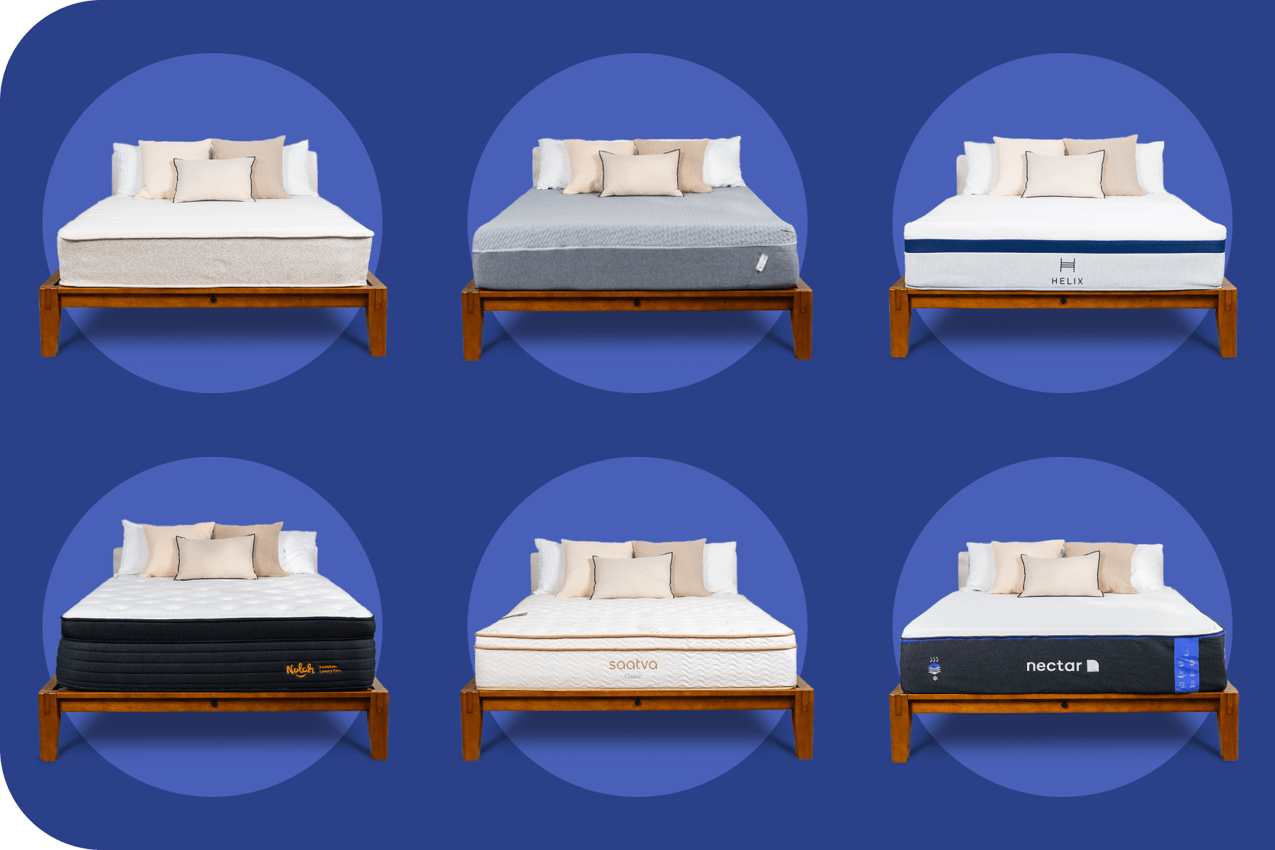 6 beds on purple background