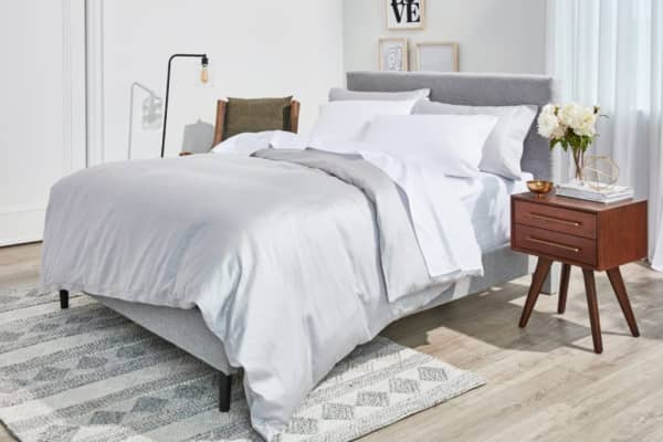 product image of the Silk & Snow Egyptian Cotton Sheets staged in a bedroom